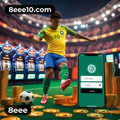 App 8eee para iOS e Android — interface mobile, login biométrico e PIX integrado